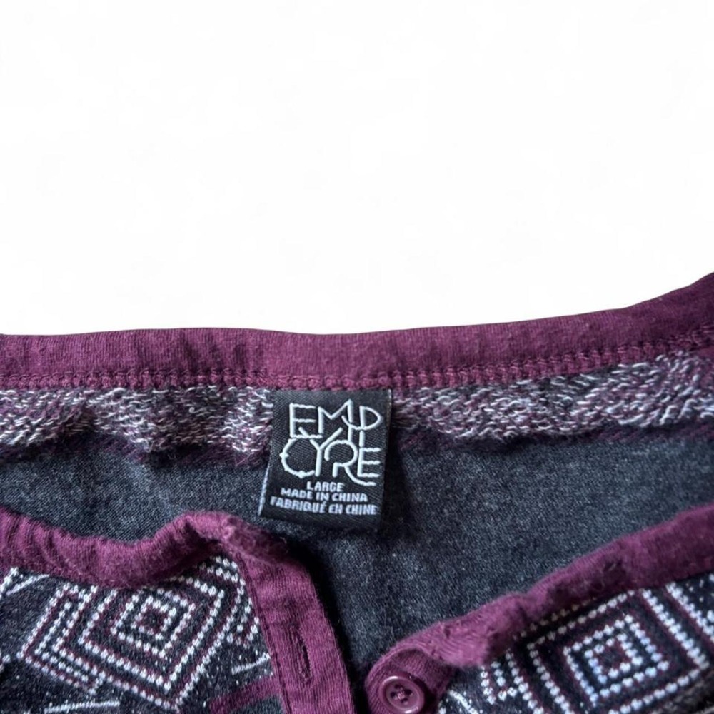 Empyre Mens Aztec Pattern Henley Baseball Tee Charcoal Burgundy Large - Picture 6 of 7